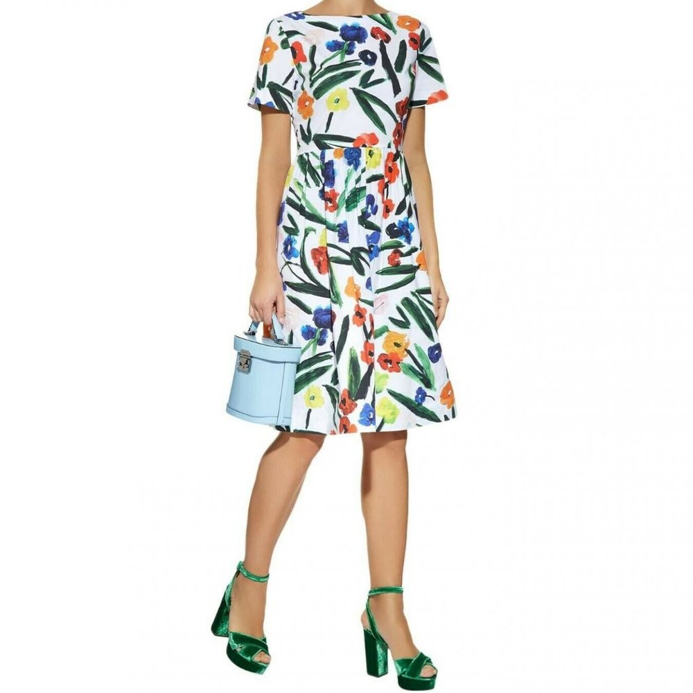 $1,900 NEW R2018 OSCAR DE LA RENTA STUNNING FLORAL WHITE MULTI RUNWAY DRESS 8